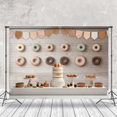Lofaris Wood Wall Donut Dessert Birthday Cake Smash Backdrop